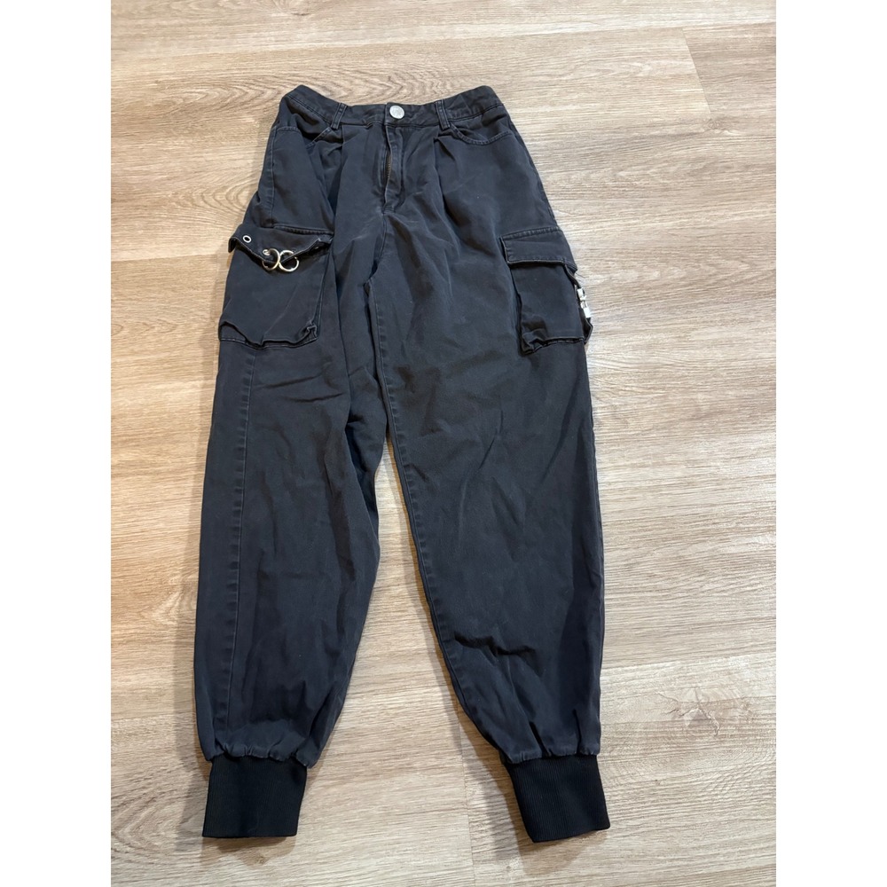 Punk Rave Black Cargo Jogger Pants Gothic Alt Hardware Tapered Women Small